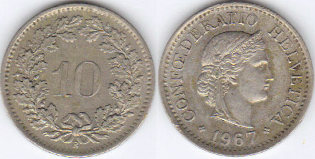 1967 Switzerland 10 Rappen A000936